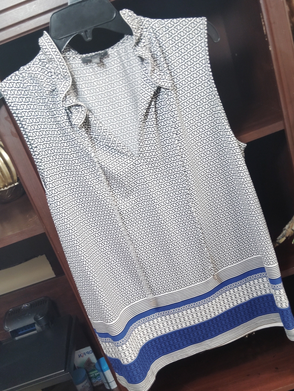The Limited White Sleeveless Tunic with Navy Blue Border Print